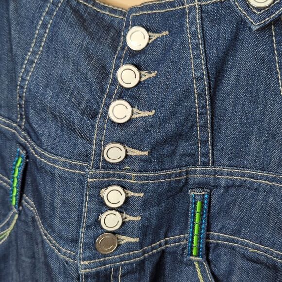 Coogi Overall Mini Skirt Womens 9/10 Blue Embroidered Denim 90s y2k - Picture 2 of 16